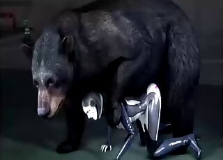 Huge bear with a big dick fucks some sort of alien hottie on all fours