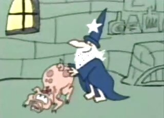 Lonely wizard conjures up a pig so that he can fuck it with passion