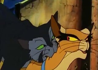 Lovely cartoon cats demonstrate seduction and animal sex