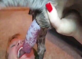 Slutty cougar is draining ever drop of jizz from erect dog dick