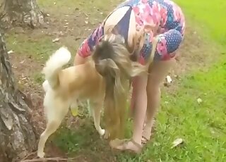 Blonde whore drinks dog pee before sharing real zoophilia