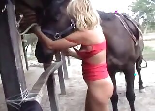Natural boobs blonde gets fucked by a black stallion eventually