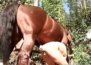 Naked chick yearns for deep penetration of horse’s schlong in twat
