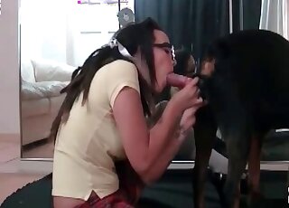 Cock-starved slut goes for her dog’s pink cock in a zoophilia action