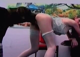 Teen skinny sex doll gets her tight pussy crushed up by a dog’s dick