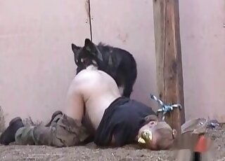 Masked mature takes off pants to get her snatch banged by a dog