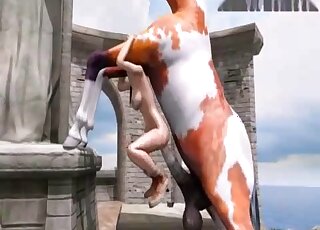 Outdoor horse fuck movie showing Lara Croft fucking a stallion