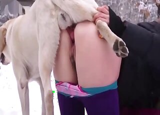 Wintertime fuck movie showing a pasty chick that loves sexy dogs